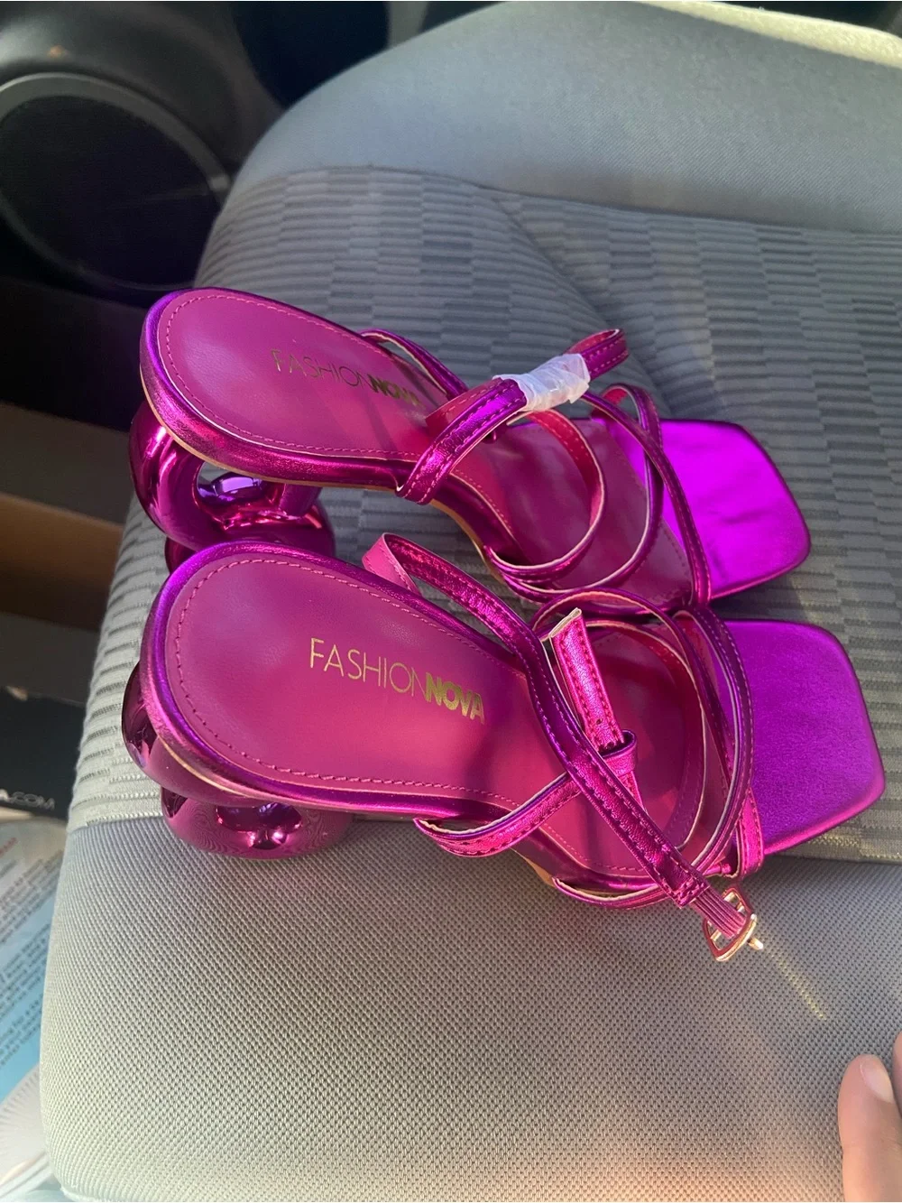 Fashion Nova Metallic Fuchsia Strappy Heels